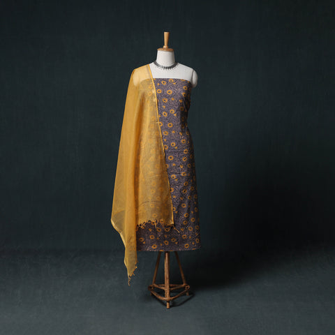 Sanganeri Hand Block Print Cotton 2pc Unstitched Dress Material Kurta Set with Earrings 07