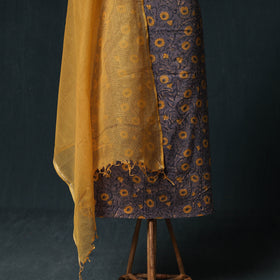 Sanganeri Hand Block Print Cotton 2pc Unstitched Dress Material Kurta Set with Earrings 07