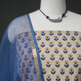 Sanganeri Hand Block Print Cotton 2pc Unstitched Dress Material Kurta Set with Jewellery 05