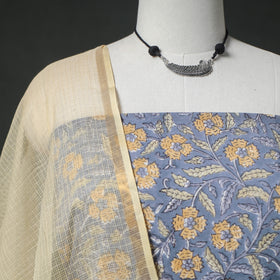 Sanganeri Hand Block Print Cotton 2pc Unstitched Dress Material Kurta Set with Jewellery 06