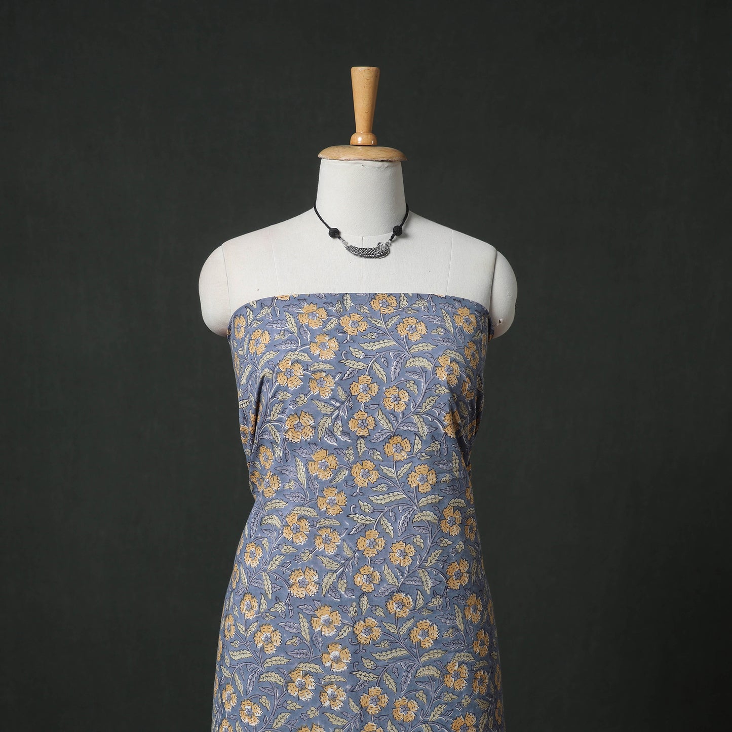 Sanganeri Hand Block Print Cotton 2pc Unstitched Dress Material Kurta Set with Jewellery 06