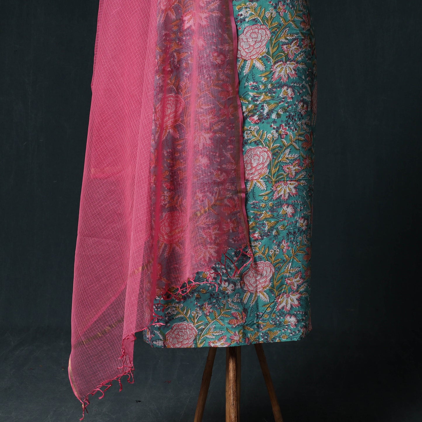 Sanganeri Hand Block Print Cotton 2pc Unstitched Dress Material Kurta Set with Earrings 08
