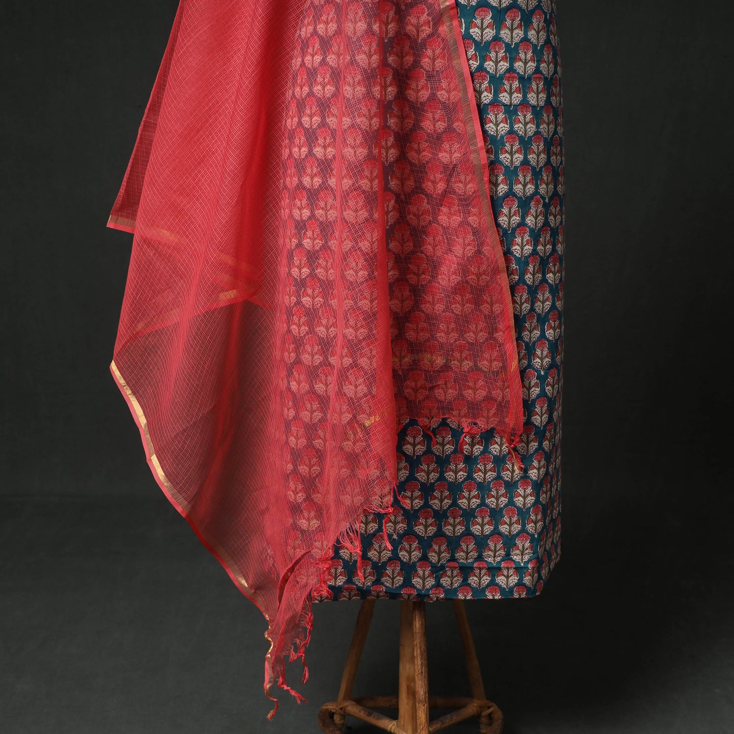 Sanganeri Hand Block Print Cotton 2pc Unstitched Dress Material Kurta Set with Jewellery 07