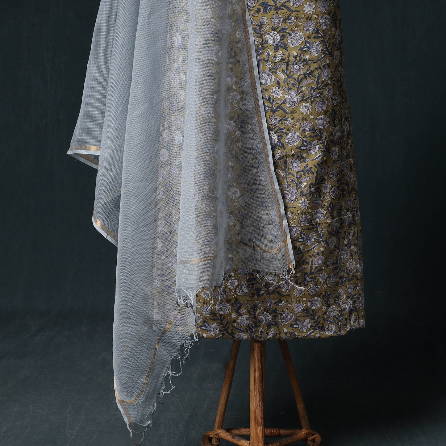 Sanganeri Hand Block Print Cotton 2pc Unstitched Dress Material Kurta Set with Earrings 09