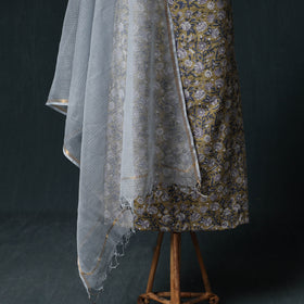 Sanganeri Hand Block Print Cotton 2pc Unstitched Dress Material Kurta Set with Earrings 09