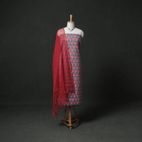 Sanganeri Hand Block Print Cotton 2pc Unstitched Dress Material Kurta Set with Jewellery 08
