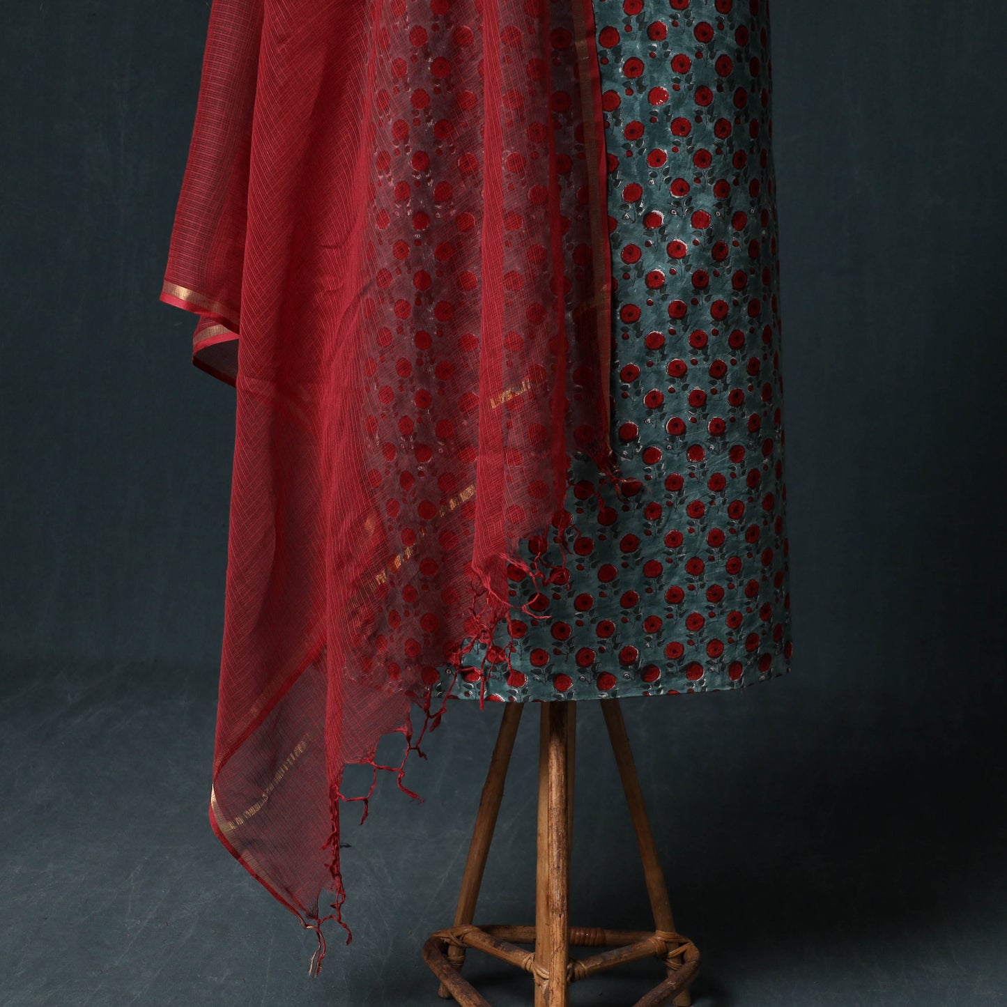 Sanganeri Hand Block Print Cotton 2pc Unstitched Dress Material Kurta Set with Earrings 10