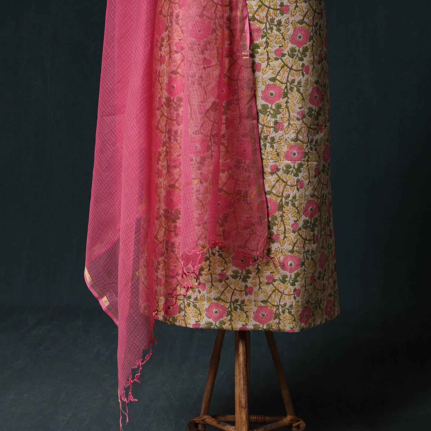 Sanganeri Hand Block Print Cotton 2pc Unstitched Dress Material Kurta Set with Earrings 11
