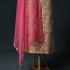 Sanganeri Hand Block Print Cotton 2pc Unstitched Dress Material Kurta Set with Earrings 11