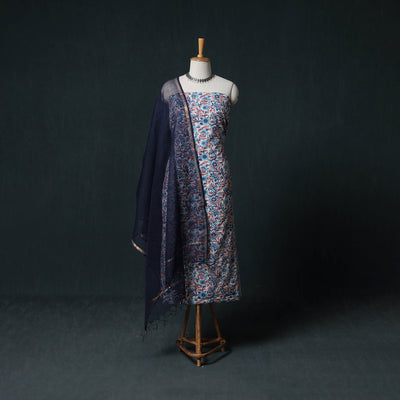 Sanganeri Hand Block Print Cotton 2pc Unstitched Dress Material Kurta Set with Earrings 12