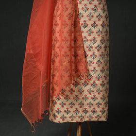 Sanganeri Hand Block Print Cotton 2pc Unstitched Dress Material Kurta Set with Jewellery 10