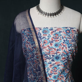 Sanganeri Hand Block Print Cotton 2pc Unstitched Dress Material Kurta Set with Earrings 12