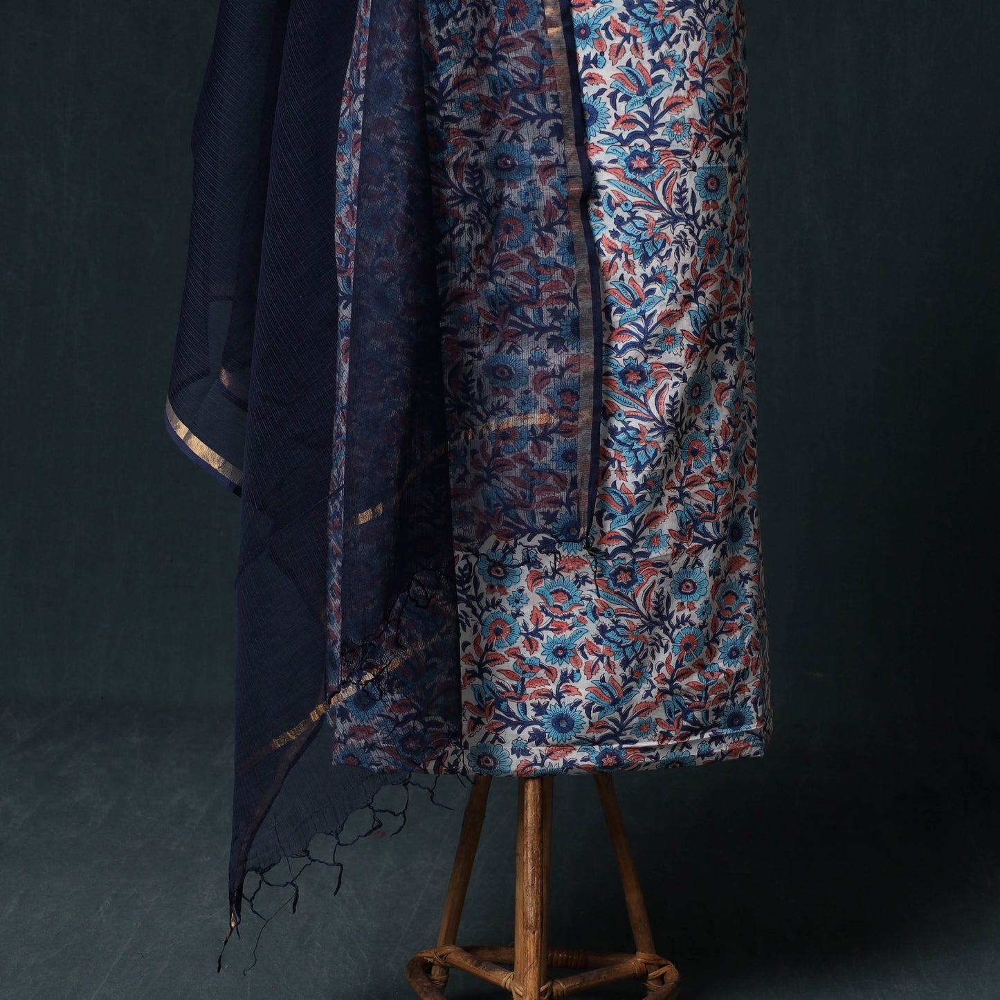 Sanganeri Hand Block Print Cotton 2pc Unstitched Dress Material Kurta Set with Earrings 12