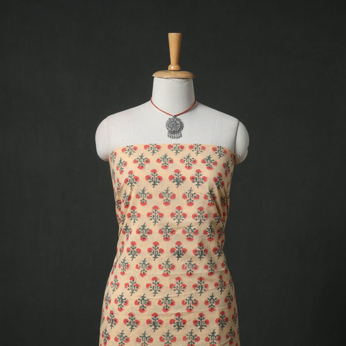 Sanganeri Hand Block Print Cotton 2pc Unstitched Dress Material Kurta Set with Jewellery 10