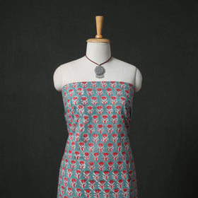 Sanganeri Hand Block Print Cotton 2pc Unstitched Dress Material Kurta Set with Jewellery 11