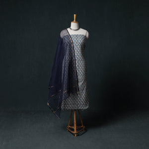 Sanganeri Hand Block Print Cotton 2pc Unstitched Dress Material Kurta Set with Earrings 14