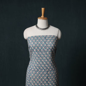 Sanganeri Hand Block Print Cotton 2pc Unstitched Dress Material Kurta Set with Earrings 14