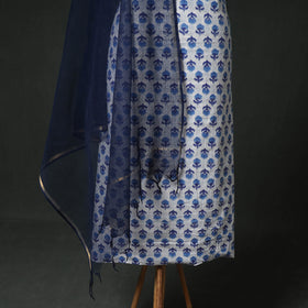 Sanganeri Hand Block Print Cotton 2pc Unstitched Dress Material Kurta Set with Jewellery 13