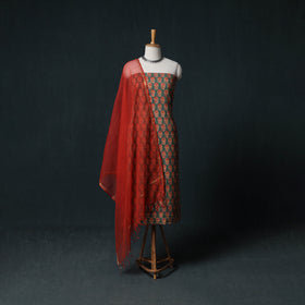 Sanganeri Hand Block Print Cotton 2pc Unstitched Dress Material Kurta Set with Earrings 15
