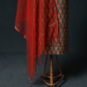Sanganeri Hand Block Print Cotton 2pc Unstitched Dress Material Kurta Set with Earrings 15