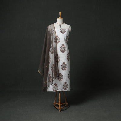 Sanganeri Hand Block Print Cotton 2pc Unstitched Dress Material Kurta Set with Jewellery 14