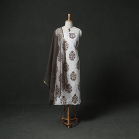 Sanganeri Hand Block Print Cotton 2pc Unstitched Dress Material Kurta Set with Jewellery 14
