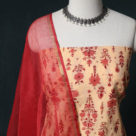 Sanganeri Hand Block Print Cotton 2pc Unstitched Dress Material Kurta Set with Earrings 16