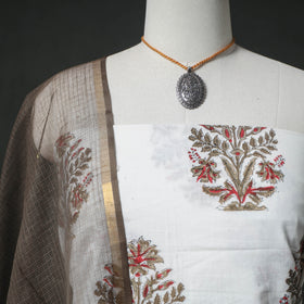 Sanganeri Hand Block Print Cotton 2pc Unstitched Dress Material Kurta Set with Jewellery 14