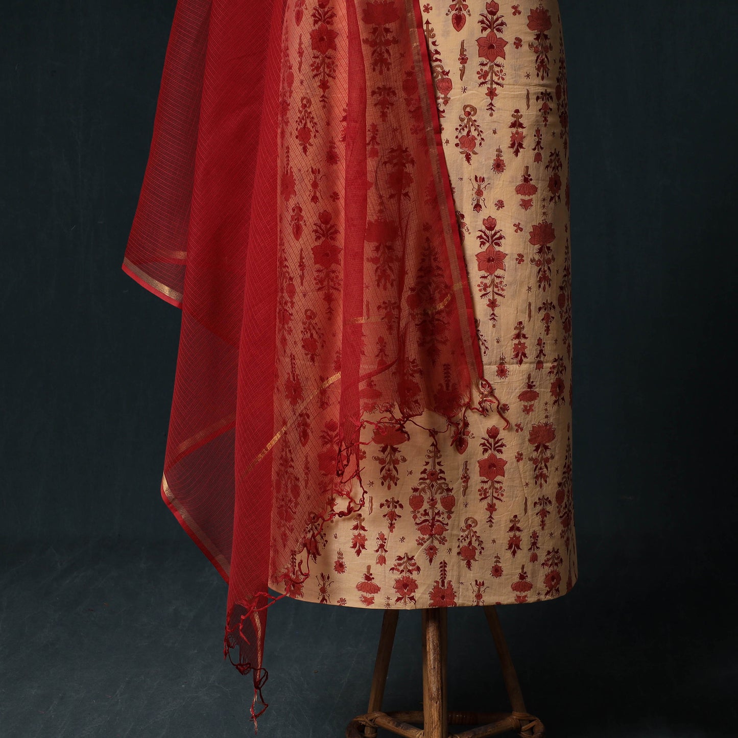 Sanganeri Hand Block Print Cotton 2pc Unstitched Dress Material Kurta Set with Earrings 16