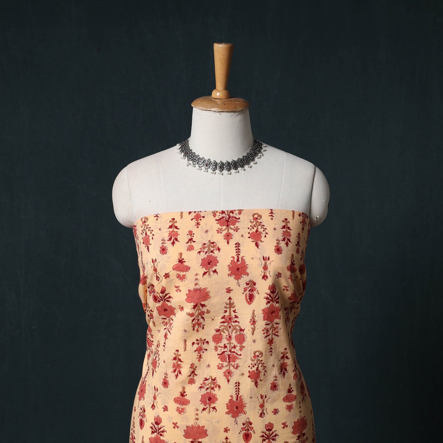Sanganeri Hand Block Print Cotton 2pc Unstitched Dress Material Kurta Set with Earrings 16
