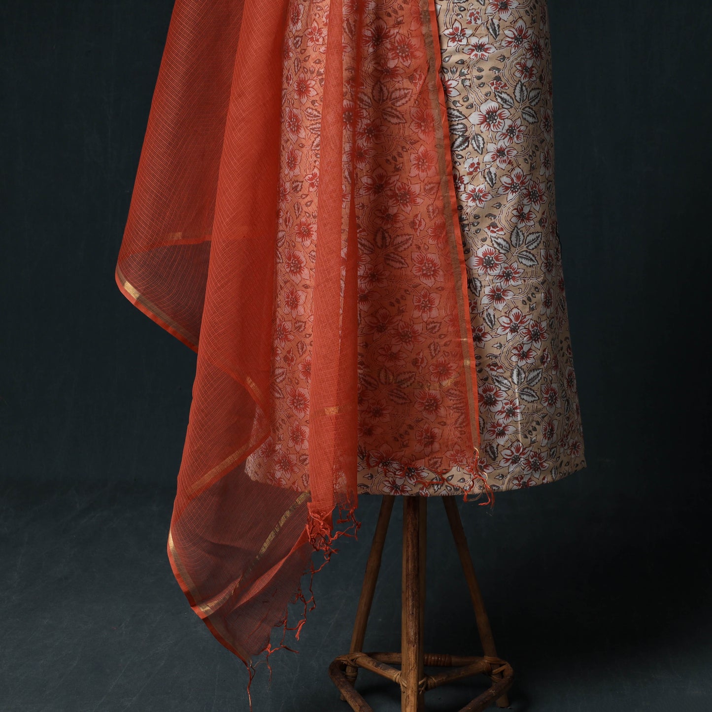 Sanganeri Hand Block Print Cotton 2pc Unstitched Dress Material Kurta Set with Earrings 17
