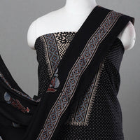 Black - Hand Block Print Cotton 3pc Ajrakh Dress Material 04