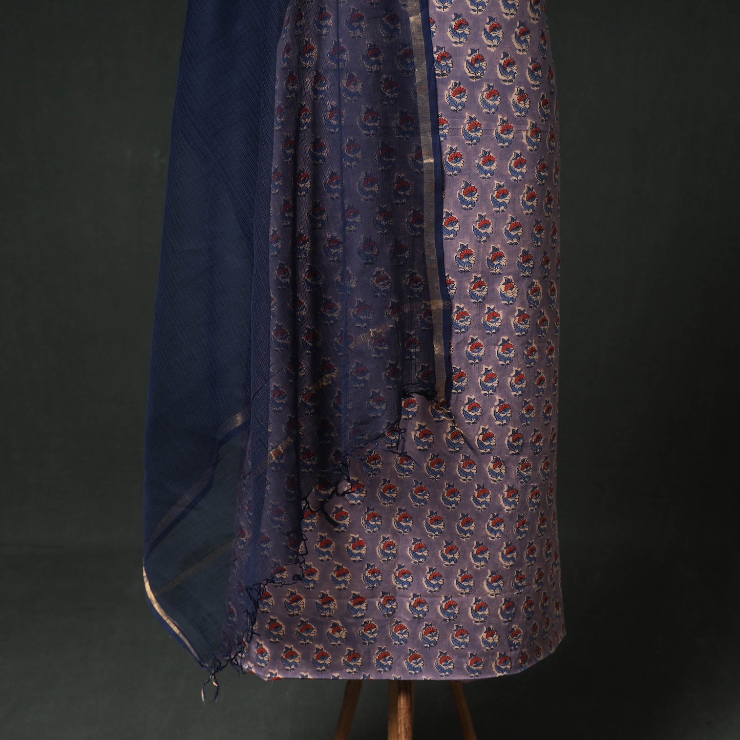 Sanganeri Hand Block Print Cotton 2pc Unstitched Dress Material Kurta Set with Jewellery 16
