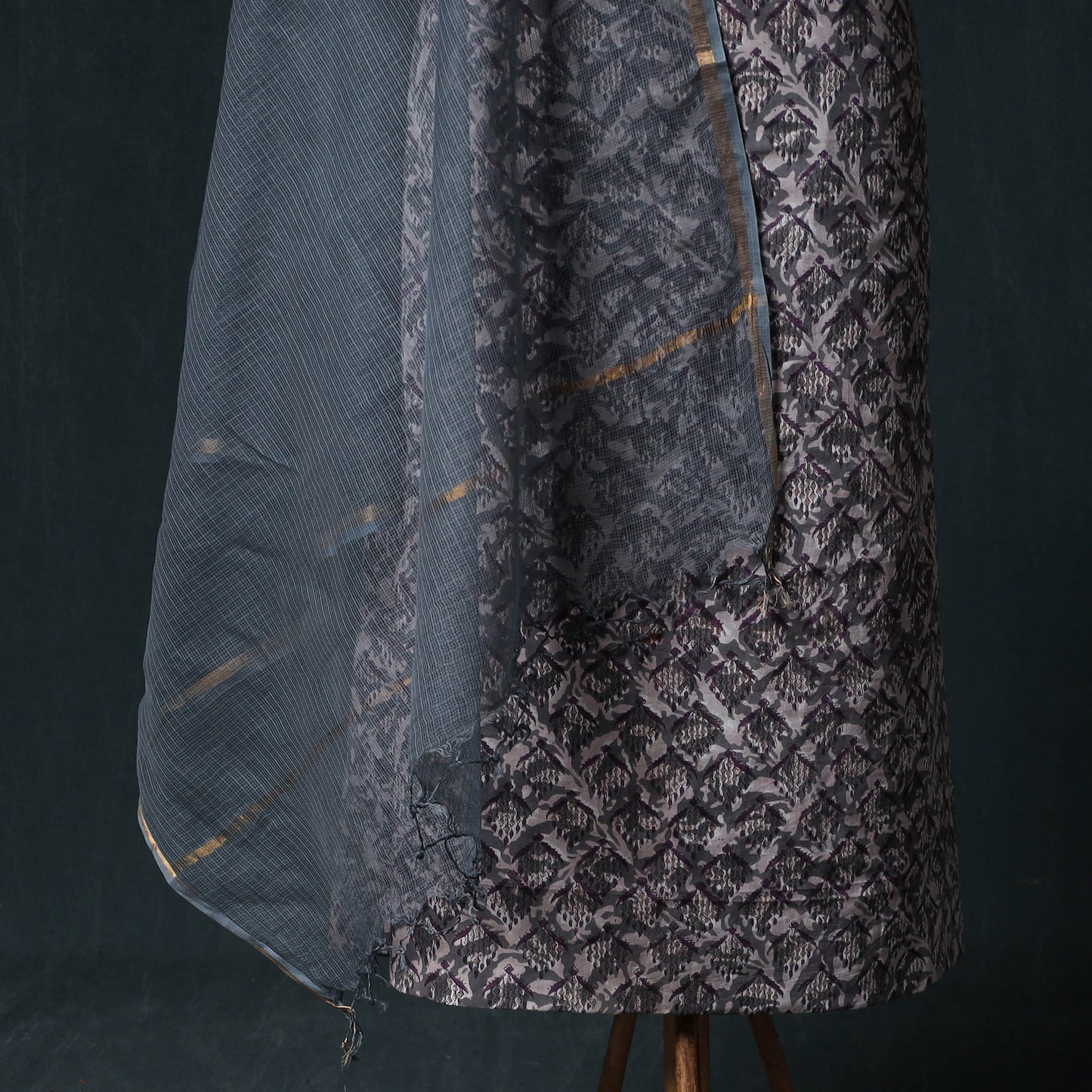 Sanganeri Hand Block Print Cotton 2pc Unstitched Dress Material Kurta Set with Earrings 18