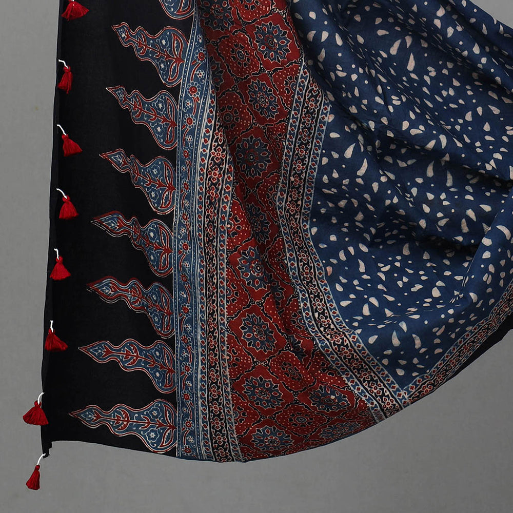 Blue - Hand Block Print Cotton 3pc Ajrakh Dress Material 05