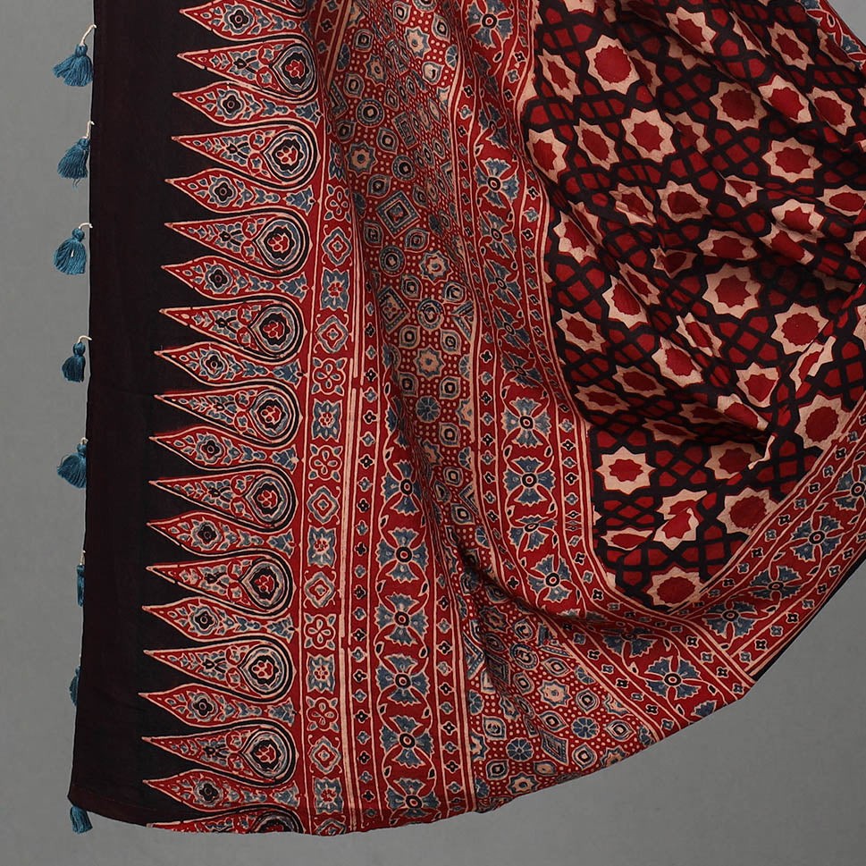 Red - Hand Block Print Cotton 3pc Ajrakh Dress Material 06