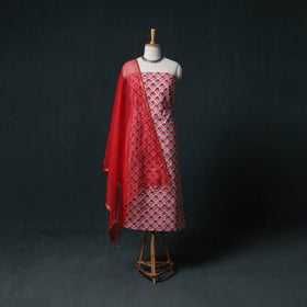 Sanganeri Hand Block Print Cotton 2pc Unstitched Dress Material Kurta Set with Earrings 19