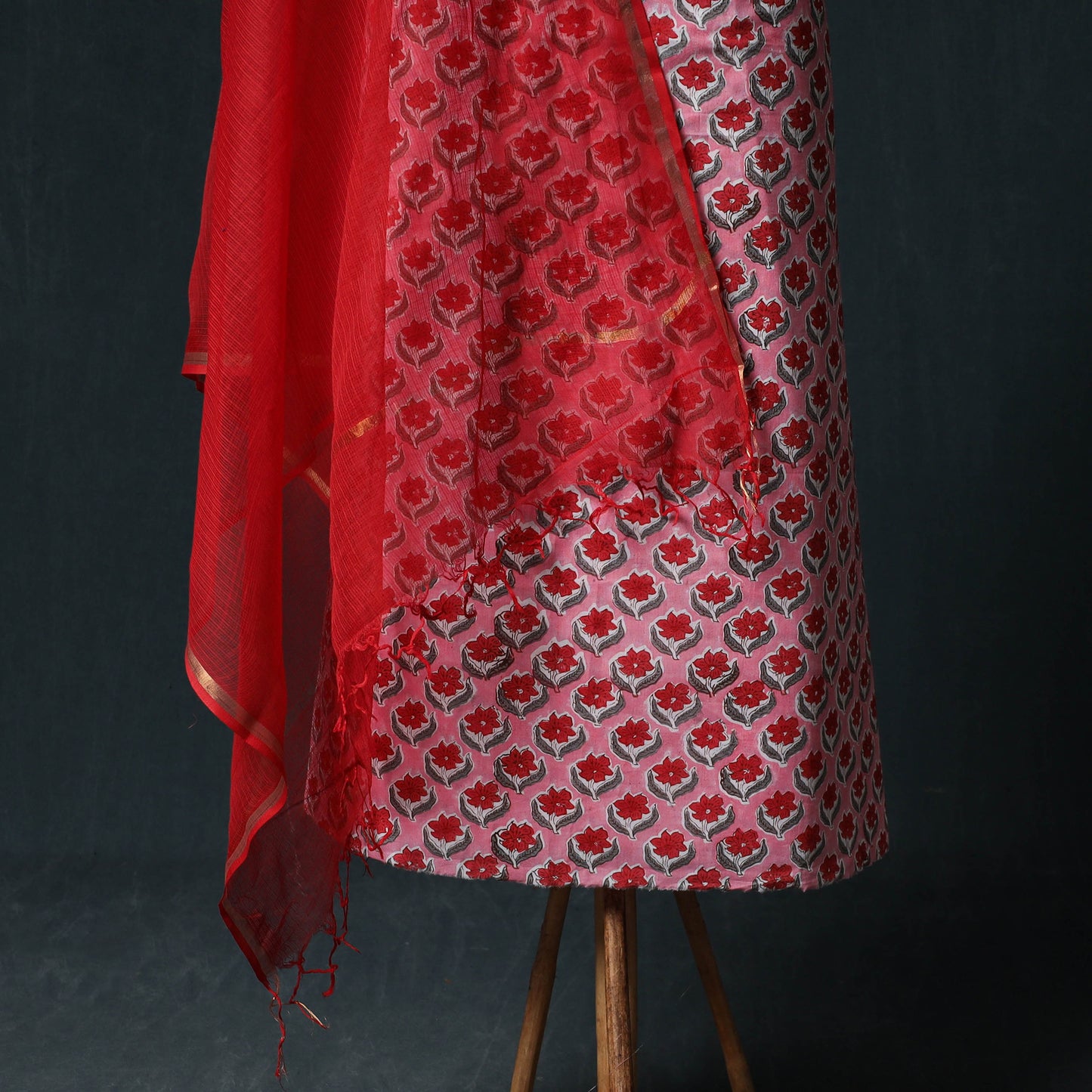 Sanganeri Hand Block Print Cotton 2pc Unstitched Dress Material Kurta Set with Earrings 19