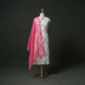 Sanganeri Hand Block Print Cotton 2pc Unstitched Dress Material Kurta Set with Jewellery 17