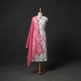 Sanganeri Hand Block Print Cotton 2pc Unstitched Dress Material Kurta Set with Jewellery 17