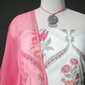 Sanganeri Hand Block Print Cotton 2pc Unstitched Dress Material Kurta Set with Jewellery 17