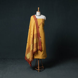 Kutch Bhujodi Handwoven Kala Cotton 3pc Unstitched Dress Material Suit Set 01