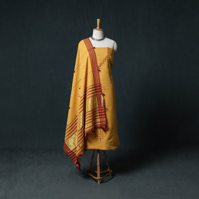Kutch Bhujodi Handwoven Kala Cotton 3pc Unstitched Dress Material Suit Set 01