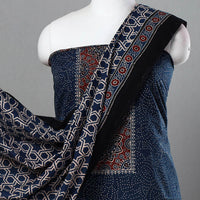 Blue - Hand Block Print Cotton 3pc Ajrakh Dress Material 11