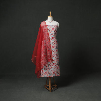 Sanganeri Hand Block Print Cotton 2pc Unstitched Dress Material Kurta Set with Jewellery 19