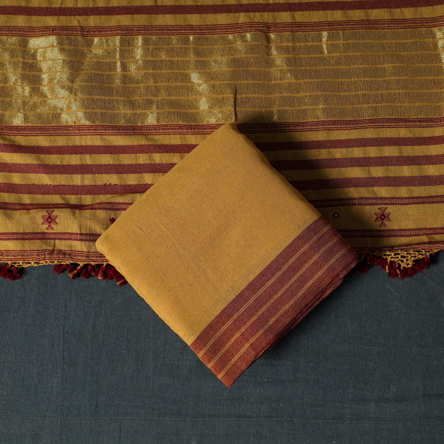 Kutch Bhujodi Handwoven Kala Cotton 3pc Unstitched Dress Material Suit Set 01