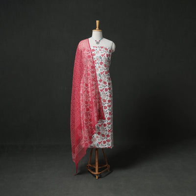 Sanganeri Hand Block Print Cotton 2pc Unstitched Dress Material Kurta Set with Jewellery 20