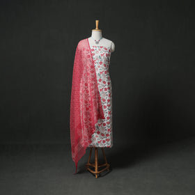 Sanganeri Hand Block Print Cotton 2pc Unstitched Dress Material Kurta Set with Jewellery 20