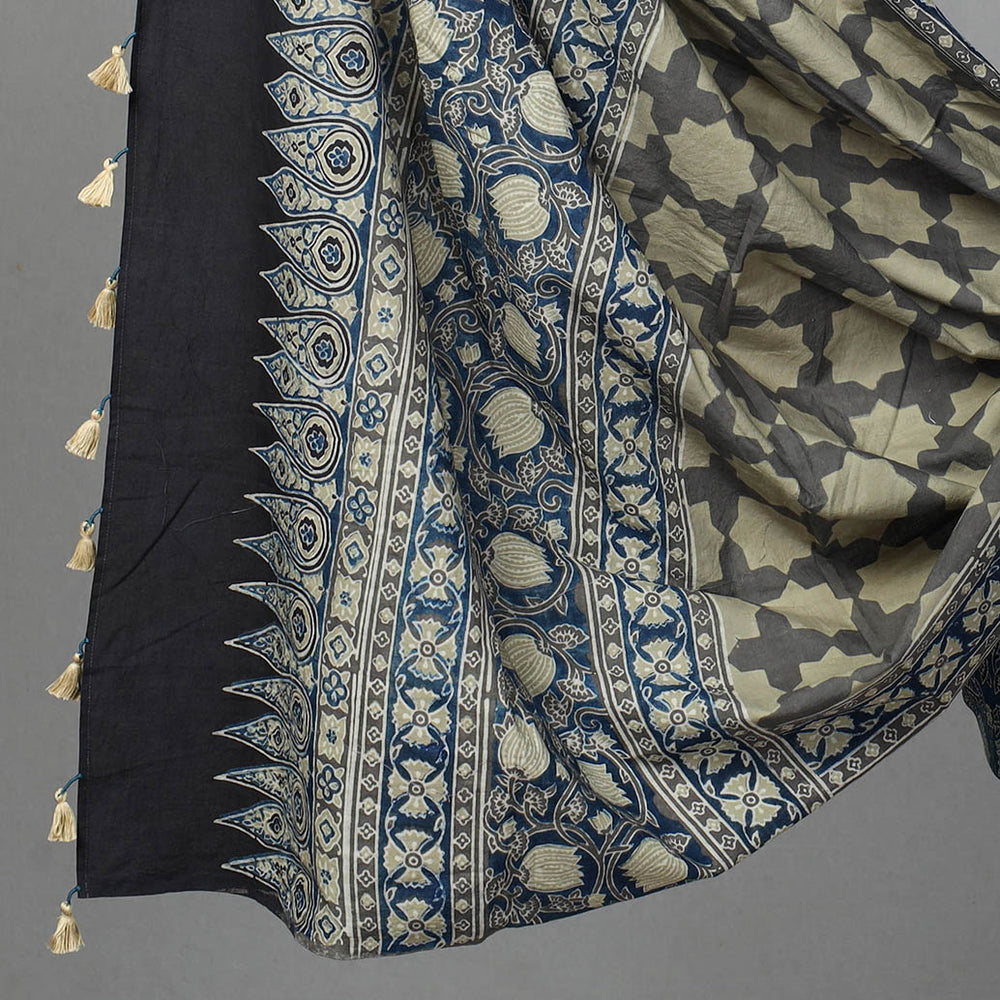 Blue - Hand Block Print Cotton 3pc Ajrakh Dress Material 16