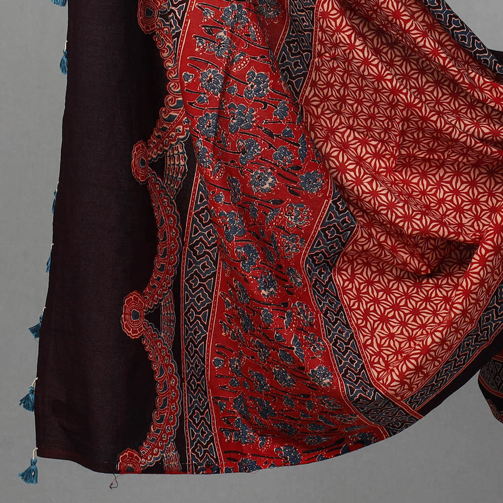 Red - Hand Block Print Cotton 3pc Ajrakh Dress Material 18